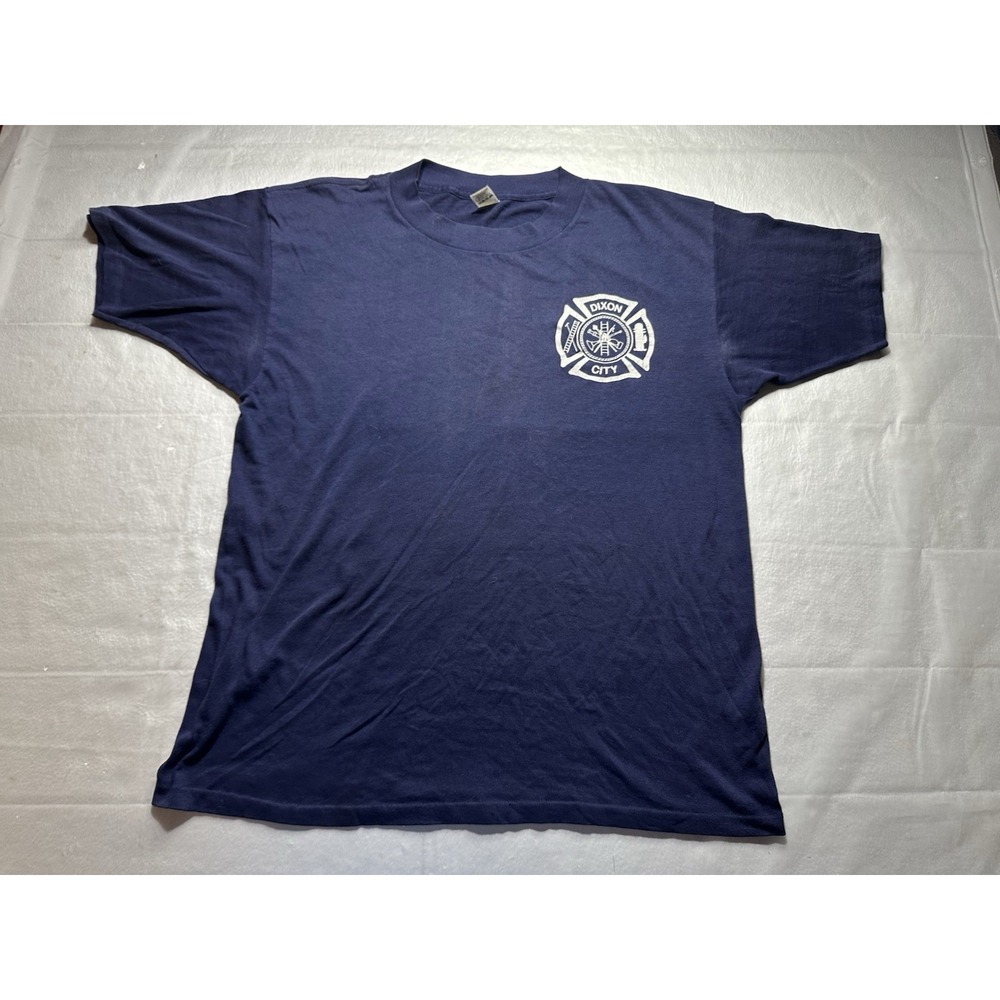 VTG Dixon City Fire Department Shirt Large 42-44 USA Made Firefighter Navy Blue